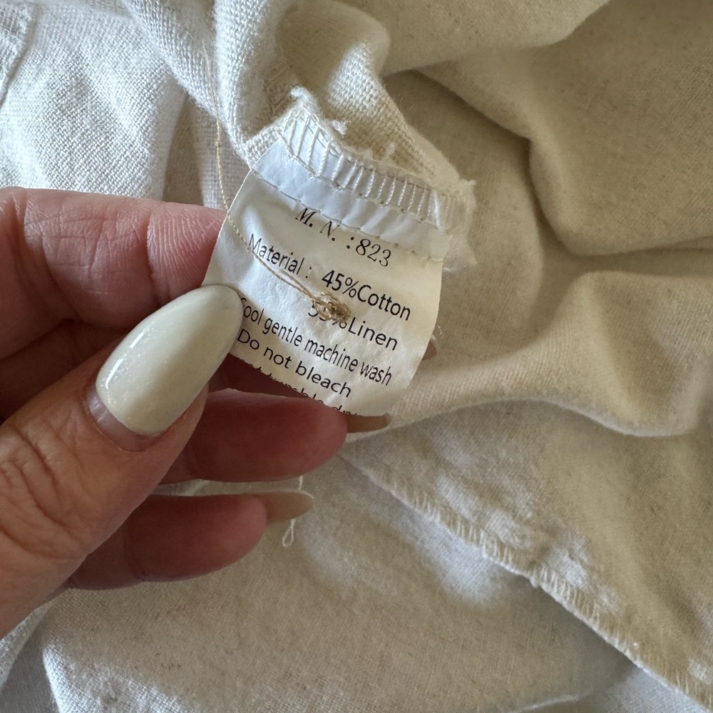 Oversized Boho Linen blend Cream Dress with Pockets - Picture 4 of 5